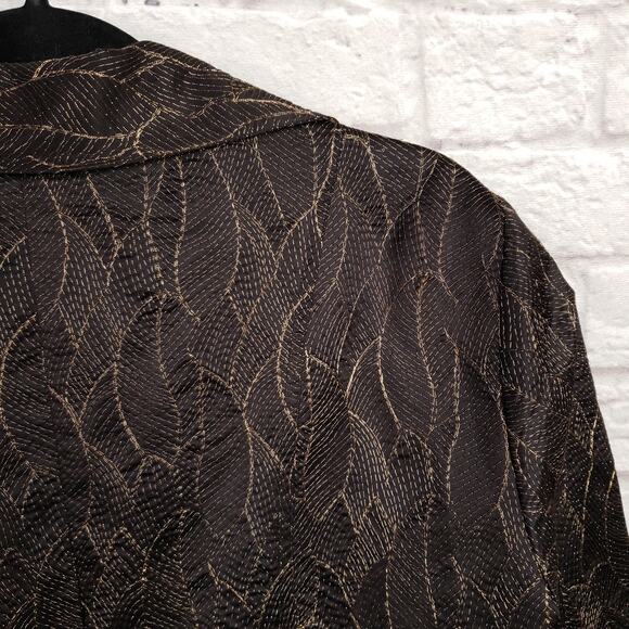 Chico's Size 3 Black & Metallic Bronze Embroidered Leaf Open Jacket Size XL 16 - Picture 8 of 10